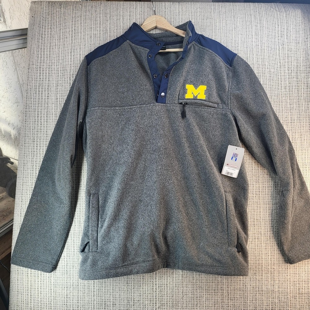 Michigan Wolverines Pullover Mens XL‎ Gray Navy NCAA Football Fleece Colosseum